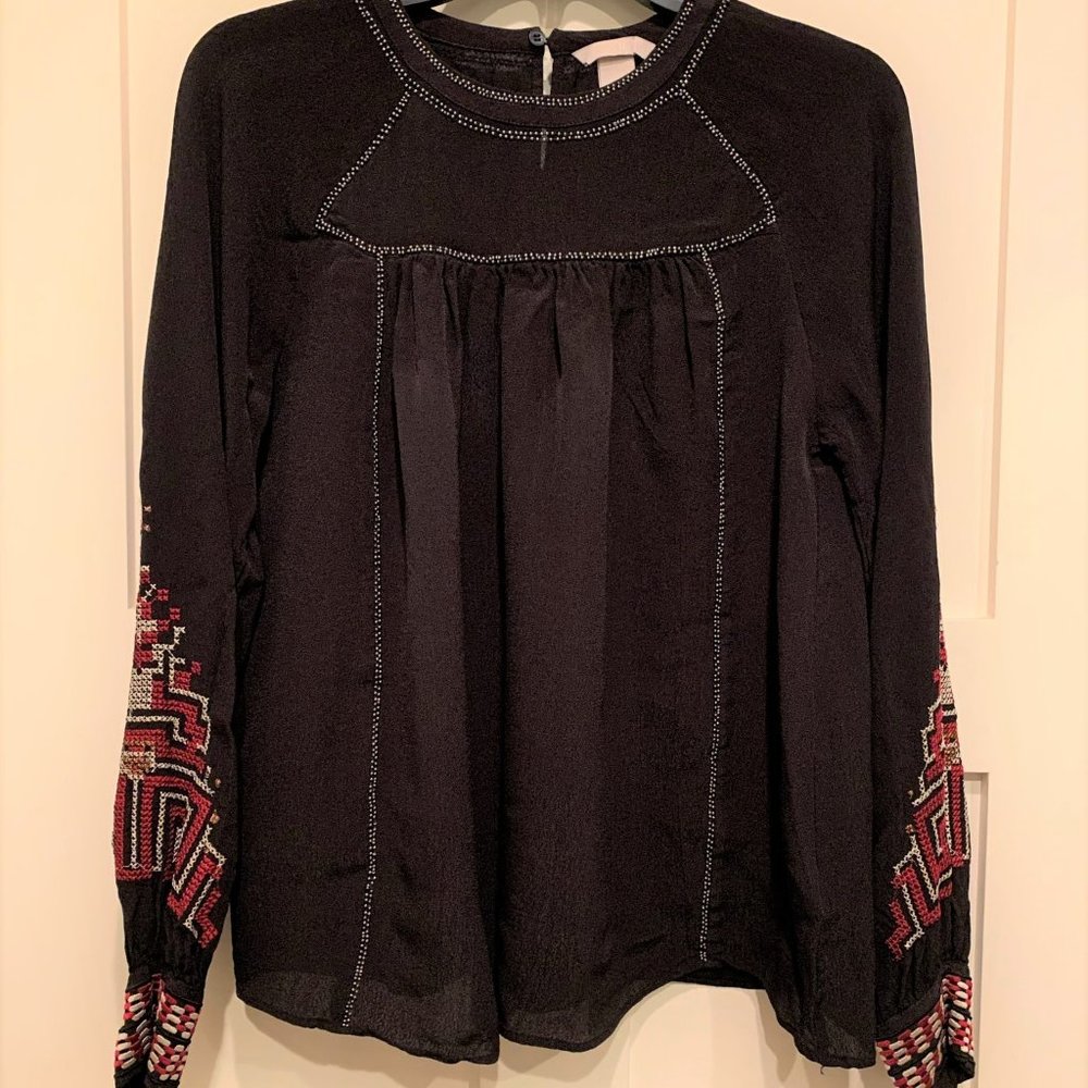 ZARA BLACK LONG SLEEVE BEADED EMBROIDERED SLEEVE TOP